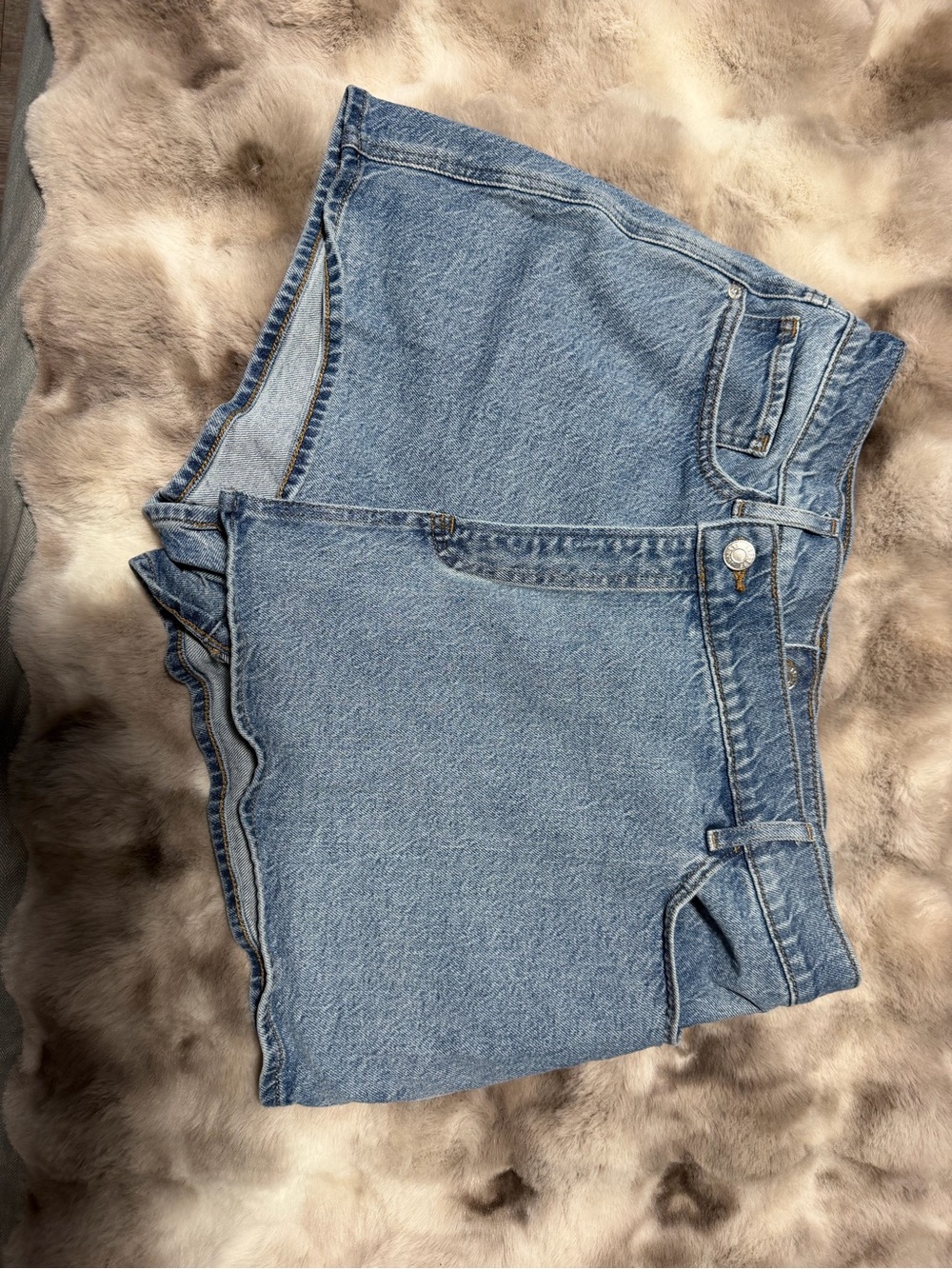 Express Light Wash Denim Skort in Blue